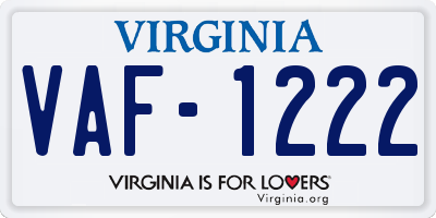 VA license plate VAF1222