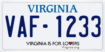 VA license plate VAF1233