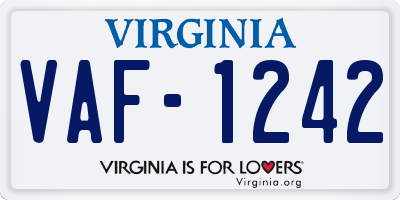 VA license plate VAF1242
