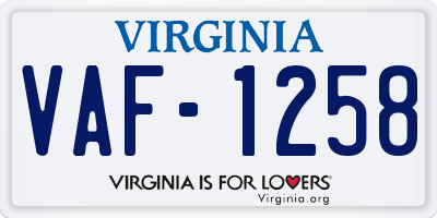 VA license plate VAF1258