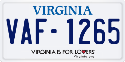 VA license plate VAF1265
