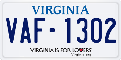 VA license plate VAF1302