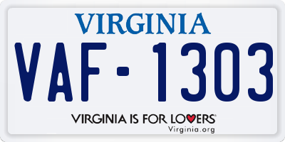 VA license plate VAF1303