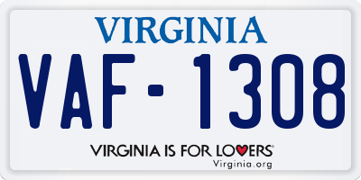 VA license plate VAF1308