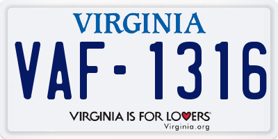 VA license plate VAF1316