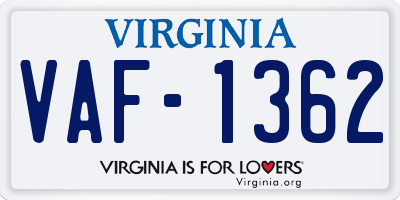 VA license plate VAF1362
