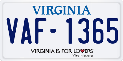 VA license plate VAF1365