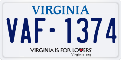 VA license plate VAF1374