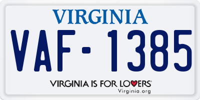 VA license plate VAF1385