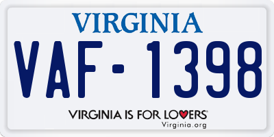 VA license plate VAF1398