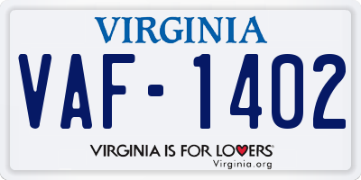 VA license plate VAF1402
