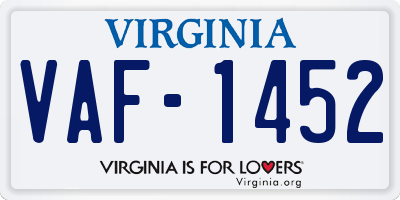 VA license plate VAF1452