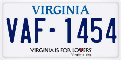 VA license plate VAF1454