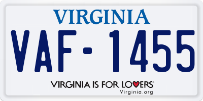 VA license plate VAF1455