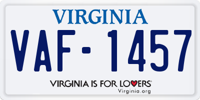 VA license plate VAF1457