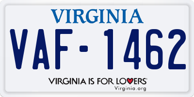 VA license plate VAF1462