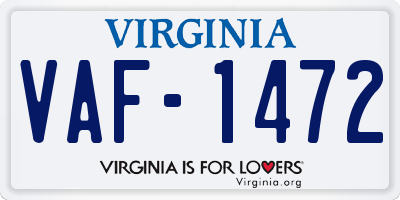 VA license plate VAF1472