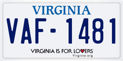 VA license plate VAF1481