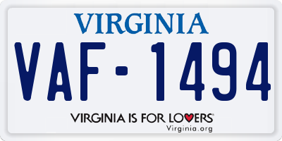 VA license plate VAF1494