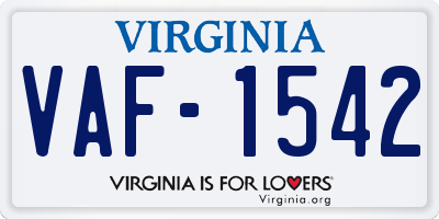 VA license plate VAF1542