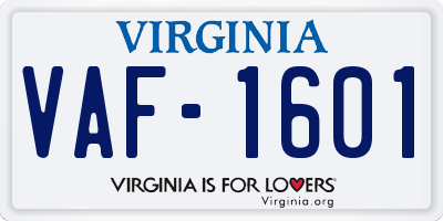 VA license plate VAF1601