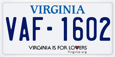 VA license plate VAF1602