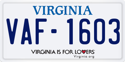 VA license plate VAF1603