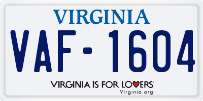 VA license plate VAF1604