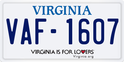 VA license plate VAF1607