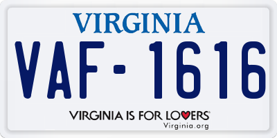 VA license plate VAF1616