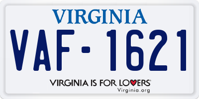 VA license plate VAF1621