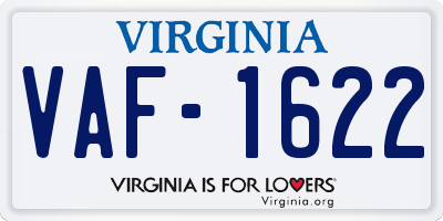 VA license plate VAF1622