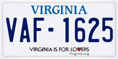 VA license plate VAF1625