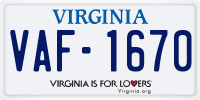 VA license plate VAF1670