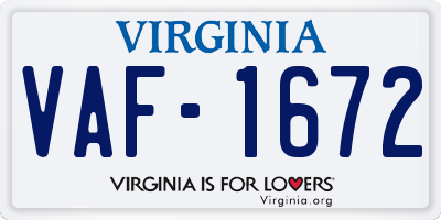VA license plate VAF1672