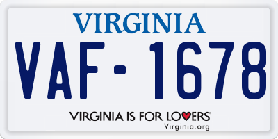 VA license plate VAF1678