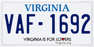 VA license plate VAF1692