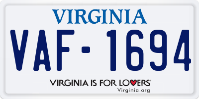 VA license plate VAF1694