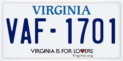 VA license plate VAF1701