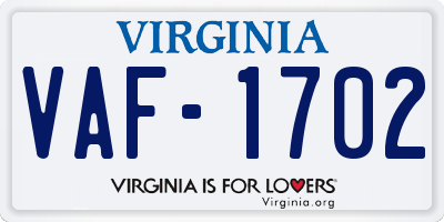 VA license plate VAF1702