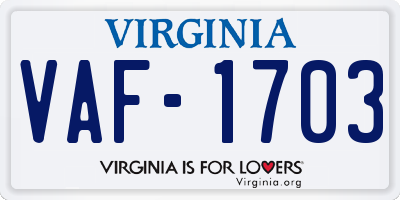 VA license plate VAF1703