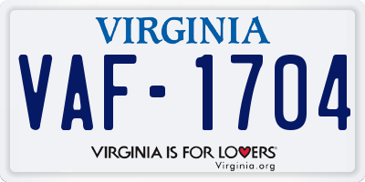 VA license plate VAF1704