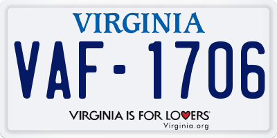 VA license plate VAF1706
