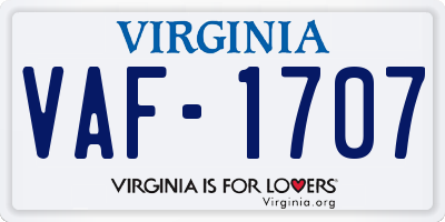 VA license plate VAF1707