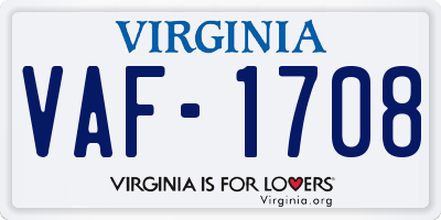 VA license plate VAF1708
