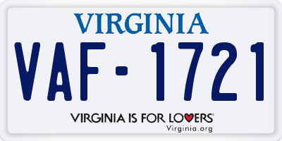 VA license plate VAF1721