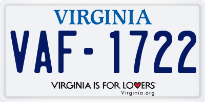 VA license plate VAF1722