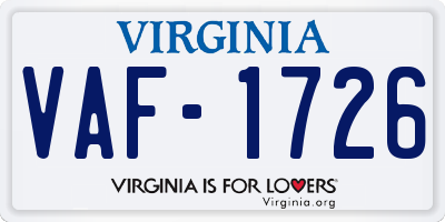 VA license plate VAF1726