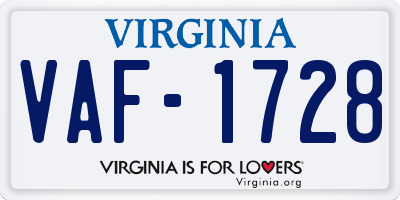 VA license plate VAF1728