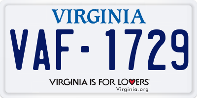 VA license plate VAF1729